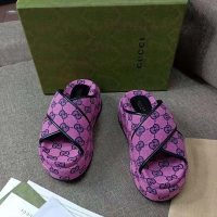 Gucci GG Women GG Multicolor Platform Sandal Pink and Blue GG Canvas