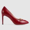 Gucci GG Women's Leather Pump with Chain Red Leather 9 cm Heel