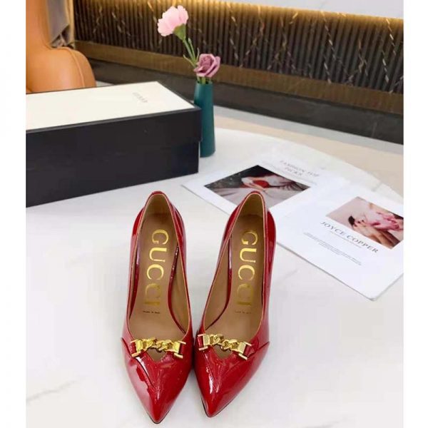 Gucci GG Women’s Leather Pump with Chain Red Leather 9 cm Heel (5)