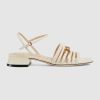 Gucci GG Women's Leather Sandal with Horsebit White Leather 6 cm Heel