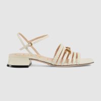 Gucci GG Women’s Leather Sandal with Horsebit White Leather 6 cm Heel