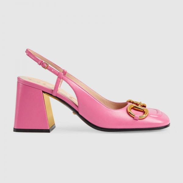 Gucci GG Women’s Mid-Heel Slingback with Horsebit Pink Leather 6 cm Heel
