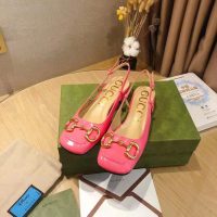 Gucci GG Women’s Mid-Heel Slingback with Horsebit Pink Leather 6 cm Heel