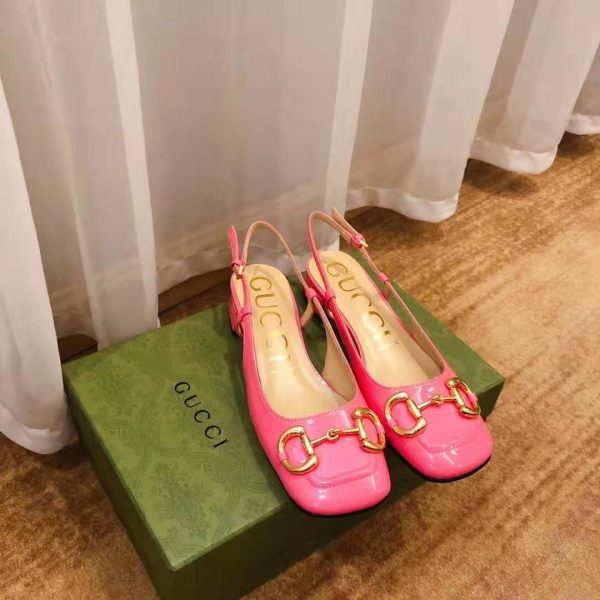 Gucci GG Women’s Mid-Heel Slingback with Horsebit Pink Leather 6 cm Heel (5)