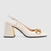 Gucci GG Women's Mid-Heel Slingback with Horsebit White Leather 6 cm Heel