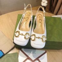 Gucci GG Women’s Mid-Heel Slingback with Horsebit White Leather 6 cm Heel