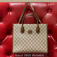 Gucci Unisex GG Small Tote Bag Beige/Ebony GG Supreme Canvas