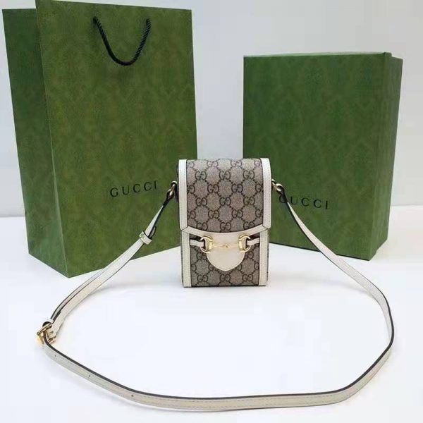 Gucci Women Horsebit 1955 Mini Bag Beige Ebony GG Supreme Canvas (10)