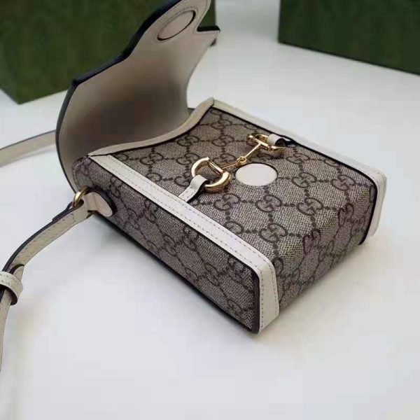 Gucci Women Horsebit 1955 Mini Bag Beige Ebony GG Supreme Canvas (5)