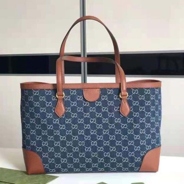 Gucci Women Ophidia GG Medium Tote Double G Organic GG Jacquard Denim (22)