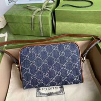 Gucci Women Ophidia GG Mini Bag Jacquard Denim Brown Leather Double G