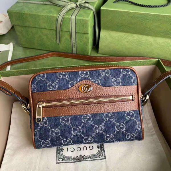 Gucci Women Ophidia GG Mini Bag Jacquard Denim Brown Leather Double G (11)