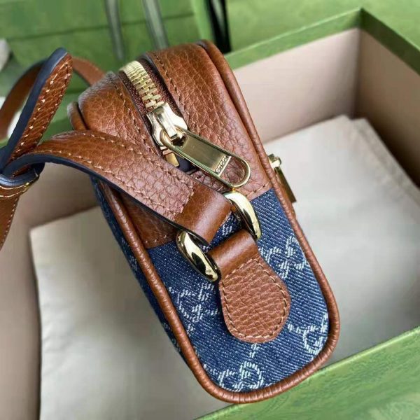 Gucci Women Ophidia GG Mini Bag Jacquard Denim Brown Leather Double G (3)