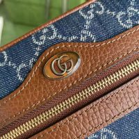 Gucci Women Ophidia GG Mini Bag Jacquard Denim Brown Leather Double G