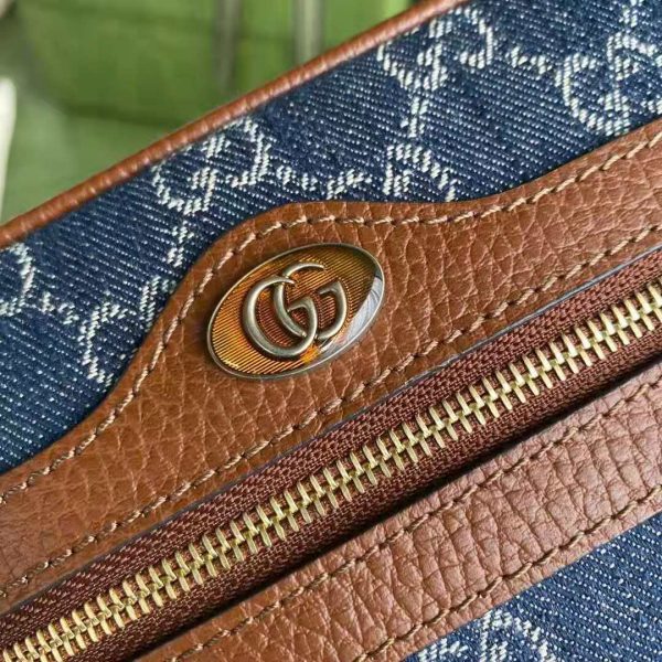Gucci Women Ophidia GG Mini Bag Jacquard Denim Brown Leather Double G (4)