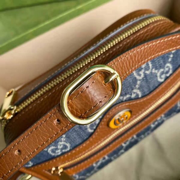 Gucci Women Ophidia GG Mini Bag Jacquard Denim Brown Leather Double G (6)