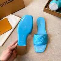 Louis Vuitton LV Women Revival Flat Mule Blue Monogram-Embossed Lambskin