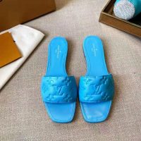 Louis Vuitton LV Women Revival Flat Mule Blue Monogram-Embossed Lambskin