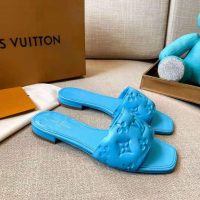 Louis Vuitton LV Women Revival Flat Mule Blue Monogram-Embossed Lambskin