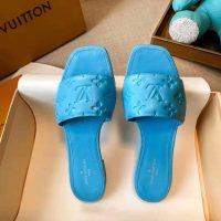 Louis Vuitton LV Women Revival Flat Mule Blue Monogram-Embossed Lambskin