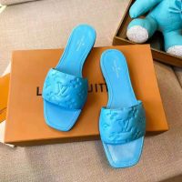 Louis Vuitton LV Women Revival Flat Mule Blue Monogram-Embossed Lambskin