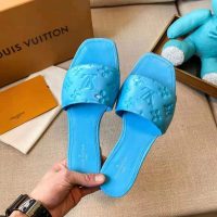 Louis Vuitton LV Women Revival Flat Mule Blue Monogram-Embossed Lambskin