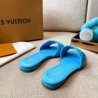 Louis Vuitton LV Women Revival Flat Mule Blue Monogram-Embossed Lambskin