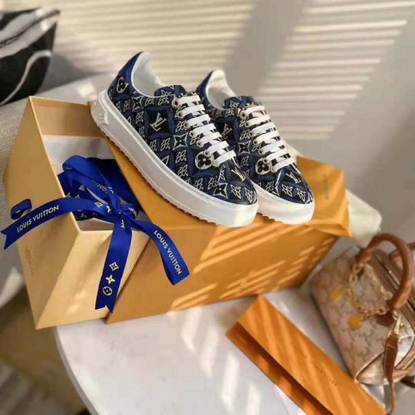 Louis Vuitton LV Women Since 1854 Time Out Sneaker Jacquard Textile Blue (3)