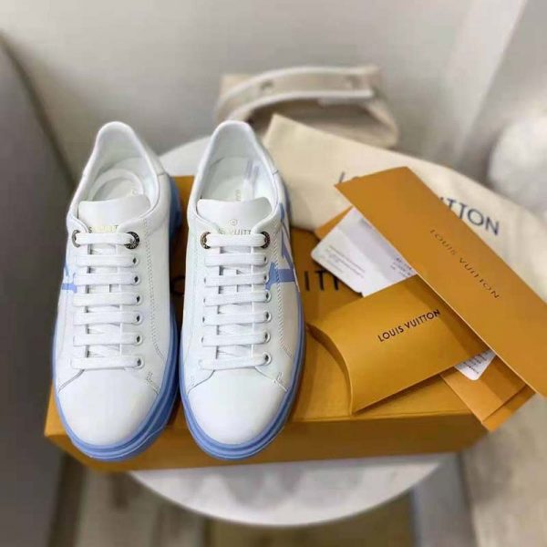 Louis Vuitton LV Women Time Out Sneaker Printed Calf Leather Light Blue (11)