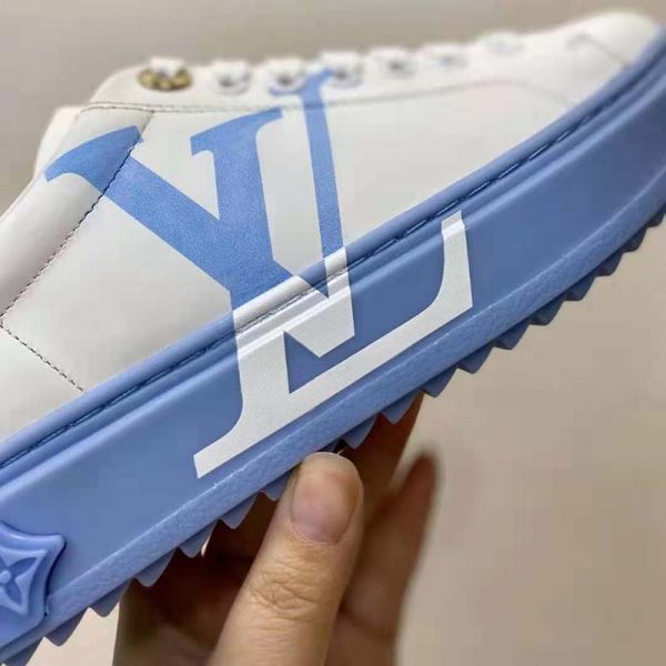 Louis Vuitton LV Women Time Out Sneaker Printed Calf Leather Light Blue (5)