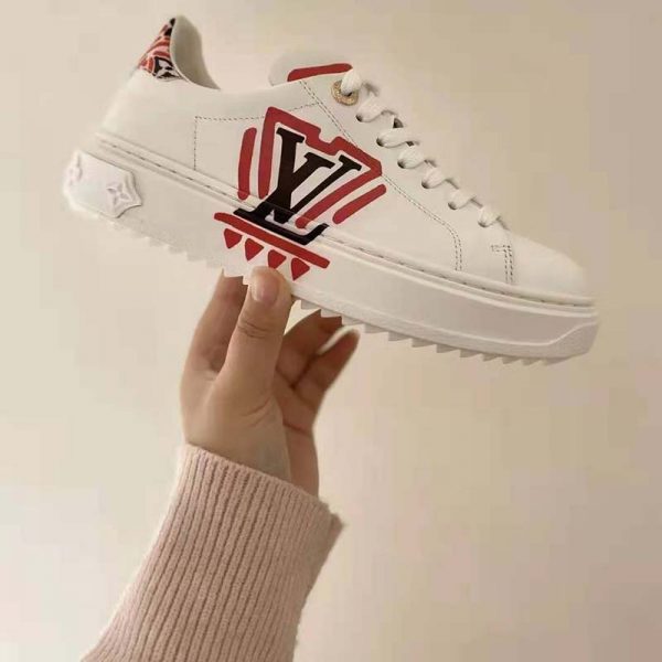 Louis Vuitton Women LV Crafty Time Out Sneaker Printed Calf Leather Red (5)