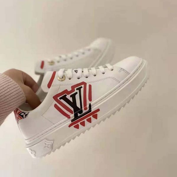 Louis Vuitton Women LV Crafty Time Out Sneaker Printed Calf Leather Red (9)