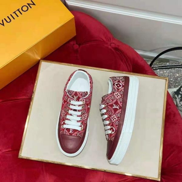 Louis Vuitton Women Since 1854 Stellar Sneaker Jacquard Textile Calf Leather Maroon (8)