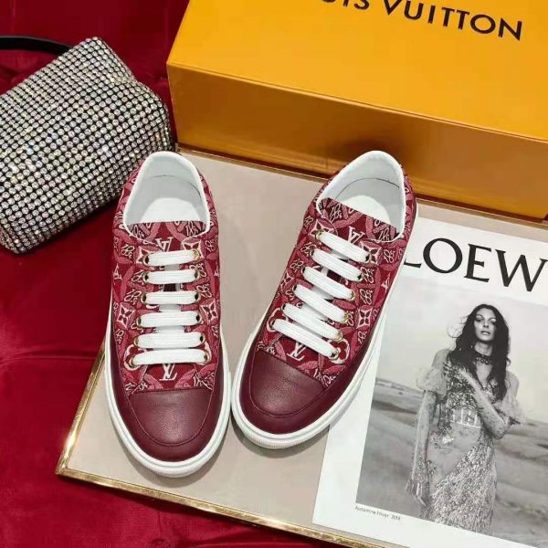 Louis Vuitton Women Since 1854 Stellar Sneaker Jacquard Textile Calf Leather Maroon (9)