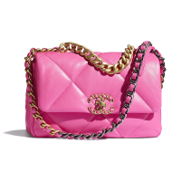 Chanel Women 19 Flap Bag Lambskin Gold Silver-Tone & Ruthenium-Finish Metal Pink