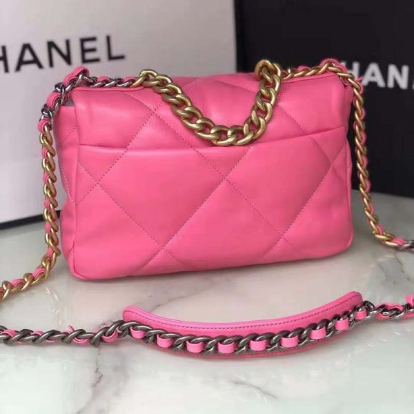 Chanel Women 19 Flap Bag Lambskin Gold Silver-Tone & Ruthenium-Finish Metal Pink (5)