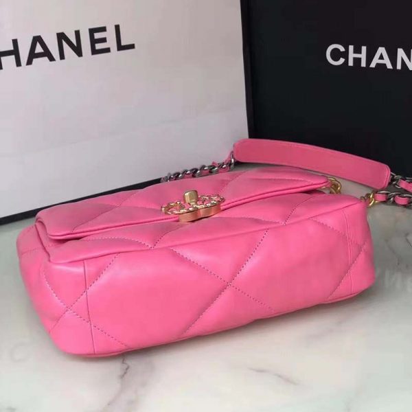 Chanel Women 19 Flap Bag Lambskin Gold Silver-Tone & Ruthenium-Finish Metal Pink (6)