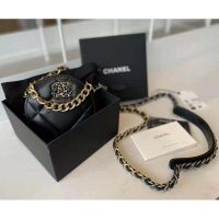 Chanel Women Chanel 19 Clutch with Chain Lambskin Gold Silver-Tone & Ruthenium Black