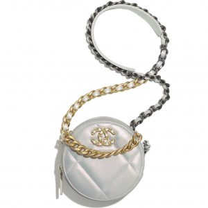 Chanel Women Chanel 19 Clutch with Chain Lambskin Gold Silver-Tone Ruthenium White