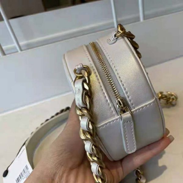 Chanel Women Chanel 19 Clutch with Chain Lambskin Gold Silver-Tone Ruthenium White (9)