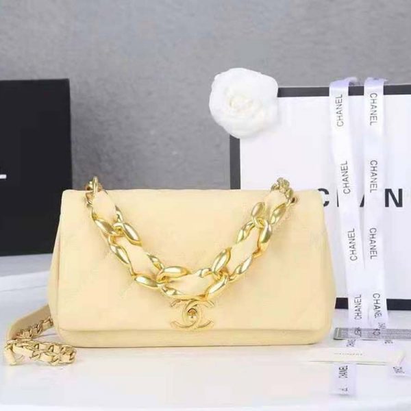 Chanel Women Flap Bag Shiny Lambskin & Gold-Tone Metal Yellow (2)