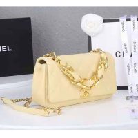 Chanel Women Flap Bag Shiny Lambskin & Gold-Tone Metal Yellow