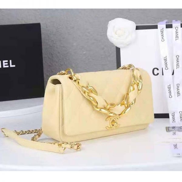 Chanel Women Flap Bag Shiny Lambskin & Gold-Tone Metal Yellow (3)