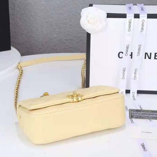 Chanel Women Flap Bag Shiny Lambskin & Gold-Tone Metal Yellow (6)