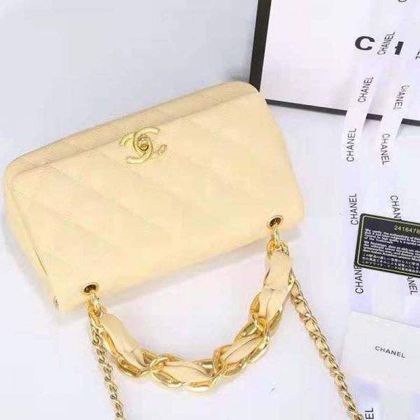 Chanel Women Flap Bag Shiny Lambskin & Gold-Tone Metal Yellow (8)