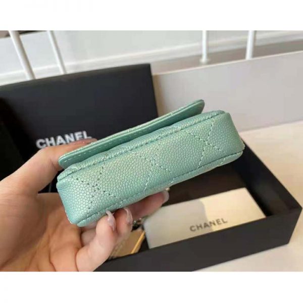 Chanel Women Flap Coin Purse Chain Iridescent Grained Calfskin Imitation Pearls Green (7)