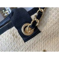 Chanel Women Large Shopping Bag Straw Calfskin & Gold-Tone Metal Beige & Black