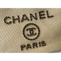 Chanel Women Large Shopping Bag Straw Calfskin & Gold-Tone Metal Beige & Black