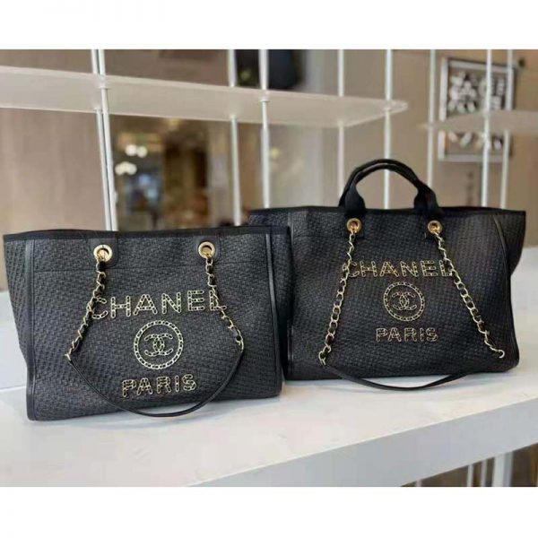 Chanel Women Large Shopping Bag Straw Calfskin & Gold-Tone Metal Black (1)