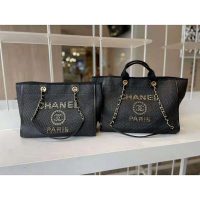 Chanel Women Large Shopping Bag Straw Calfskin & Gold-Tone Metal Black